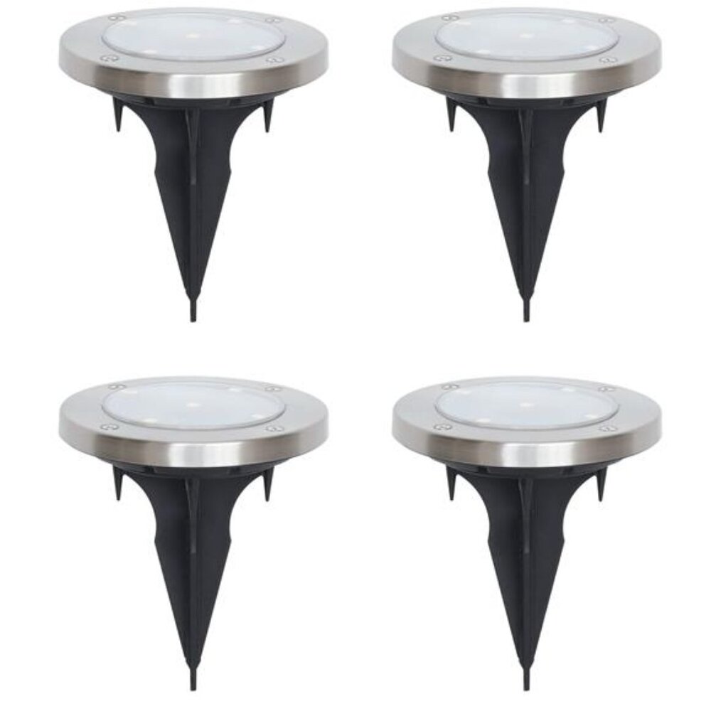 Solar Powered Stainless Steel LED Landscape Disc Lights, 12 Lumens 4 Count
